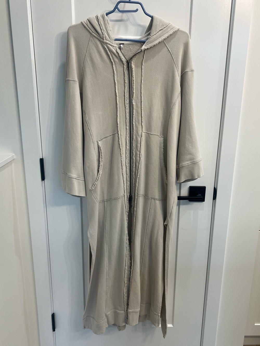 Free People Beige Long Hooded Zip-Front Sweater Dress